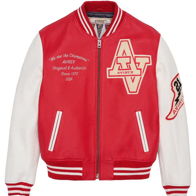 Mens leather jacket embroidered French sheepskin winter classic warm baseball 241011