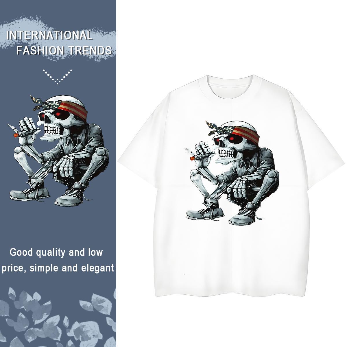 Custom T Shirt For Woman 230g 100% Cotton Short Sleeve O-Neck Daily Wear skull Womens Tshirts Brand Black White Tops