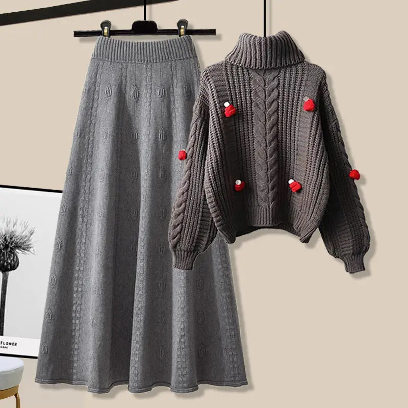 Autumn womens clothing set Skirt Tea style dress early winter sweater jacket Skirt two-piece set winter womens clothing E1562 241011