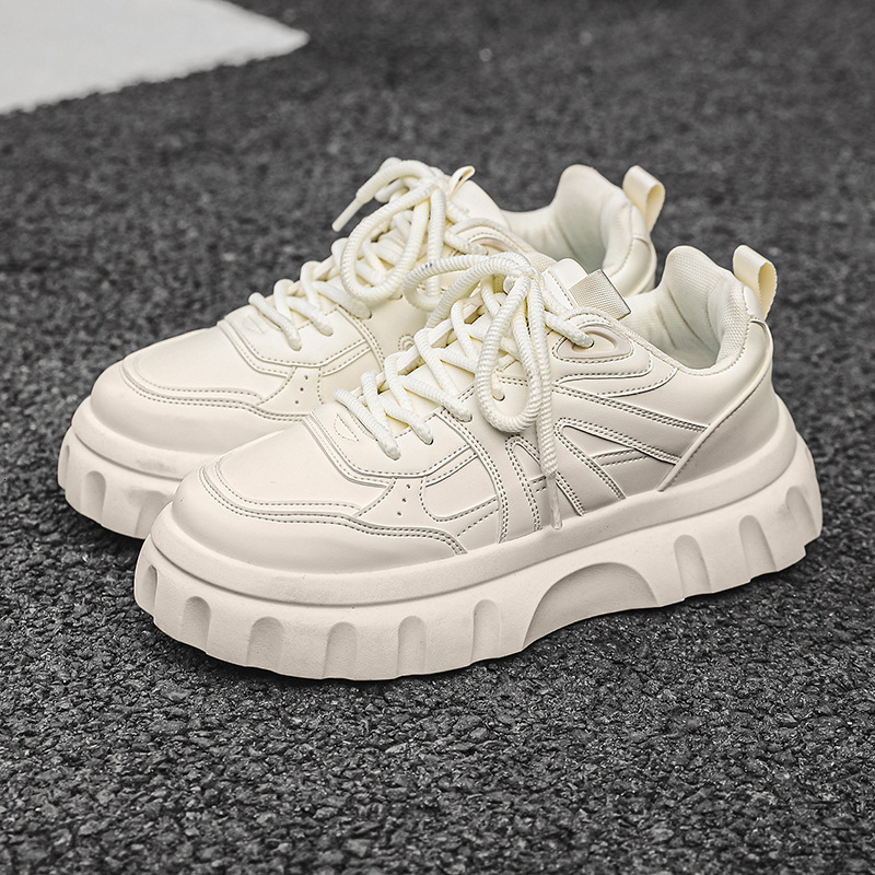 Student Thick soled Sneakers Versatile Trendy Ins Maillard Dad Pure Black Casual Fashion Men's Board Shoes