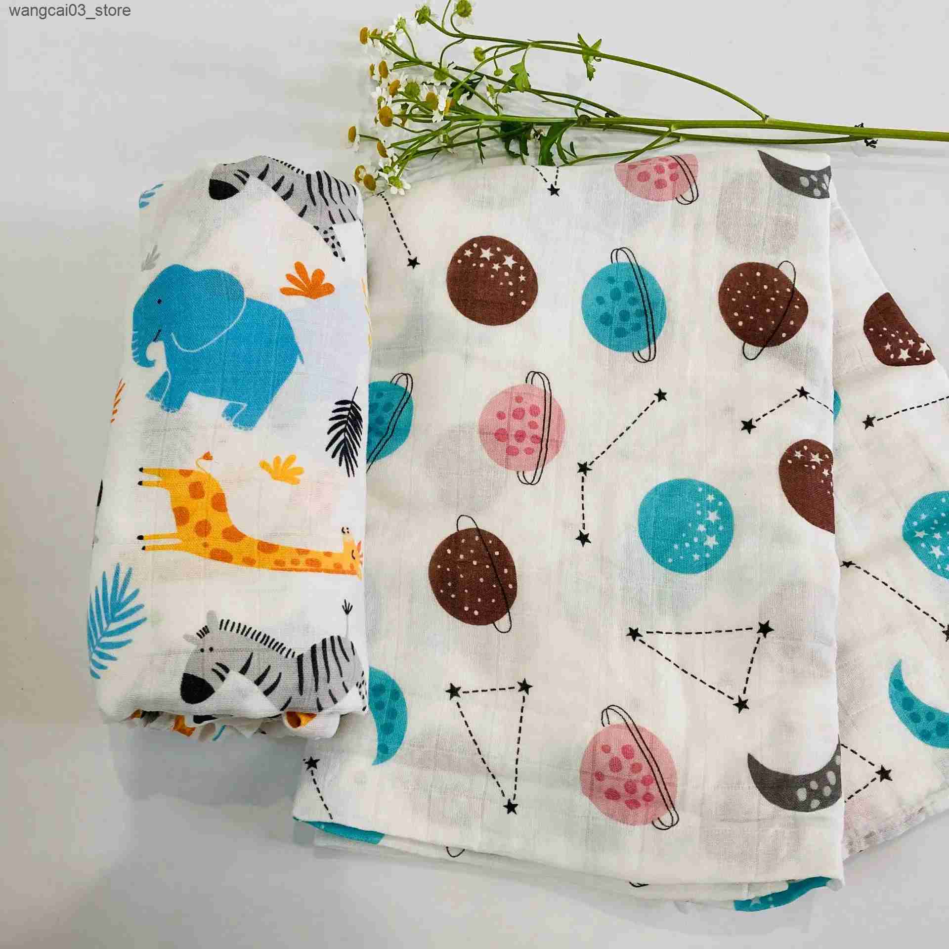 Blankets Swaddling 120*120cm Bamboo Cotton Swaddle Blanket Print Muslin Baby Blankets Infant Swaddle Towel For Newborns Baby Wrap Kids Bed Sheet L2409