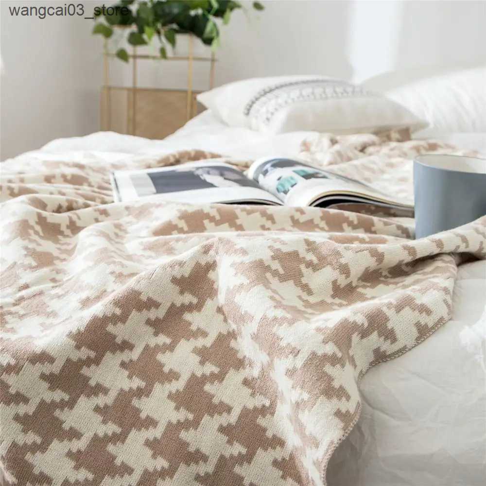 Blankets Swaddling REGINA Classic Houndstooth Plaid Blankets Soft Cotton Sofa Knitted Throw Blanket Bed Single Queen King Bedspread Quilt Blankets L24