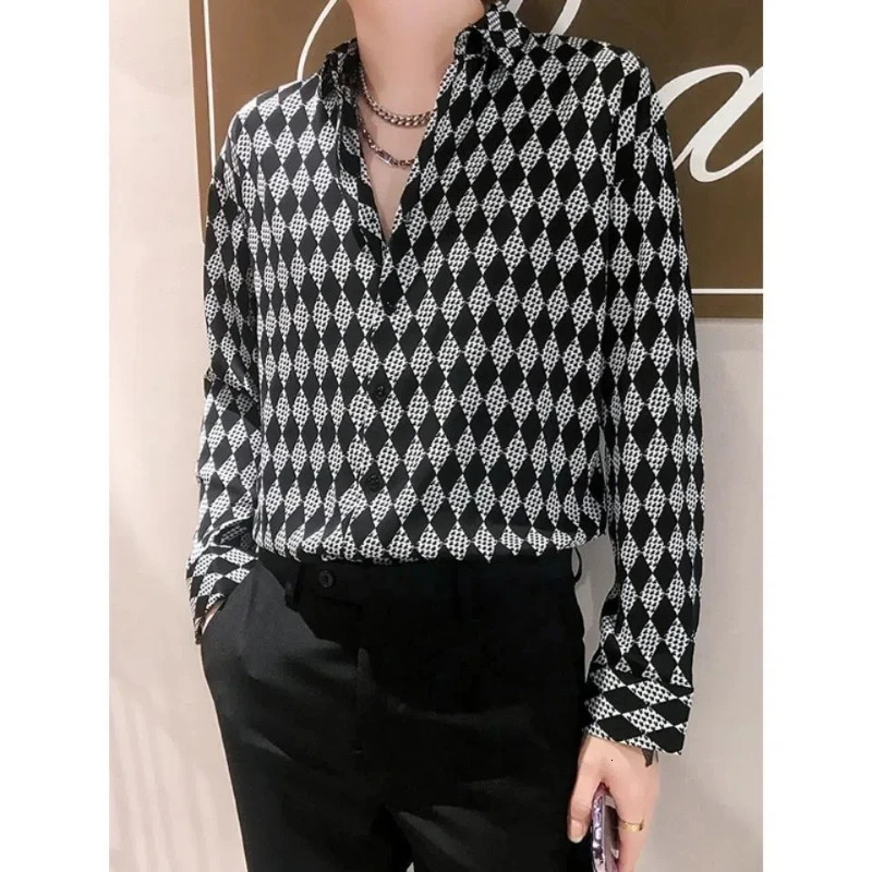 Spring and Autumn Fashion Pure Cotton Collar Long Sleeve Diamond Plaid Shirt Mens Trend Button Retro Shirt 241010 - view 5