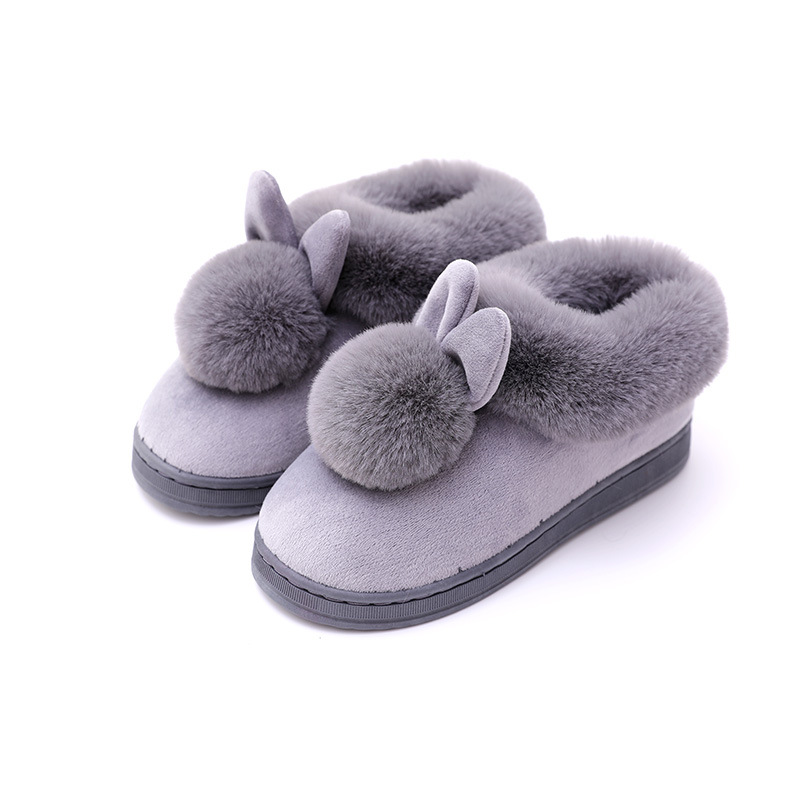 Rabbit Pattern Flat Sandal Solid Color Women Winter Slipper Rubber Fur Slides Soft-soled Slip On Sandals