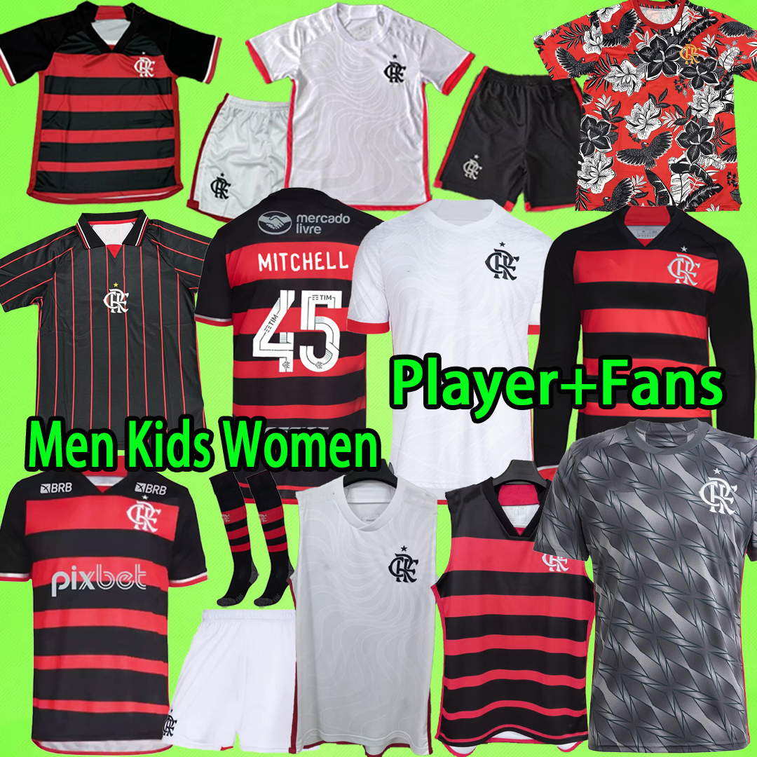 24/25 Flamengo soccer jerseys 2024 2025 football shirt men set kids kit women 21 22 camisa de futebol long sleeve PEDRO DIEGO GERSON GABI LORRAN vest fans player version