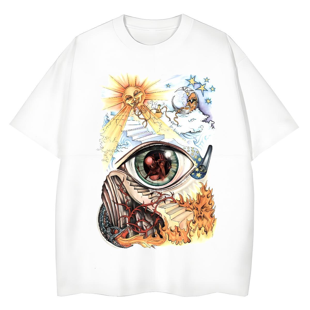 Factory Direct Women T Shirts 230g Pure Cotton Short Sleeve O-Neck Street Casual eye of the devil Women Tshirts Loose Anime Top Shirts