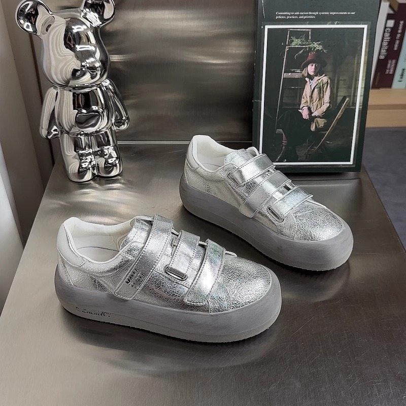 Gu Yun | Fashion Versatile Velcro Silver White Shoes Women's Thick Bottom 2024 Summer/Autumn New Board Shoes