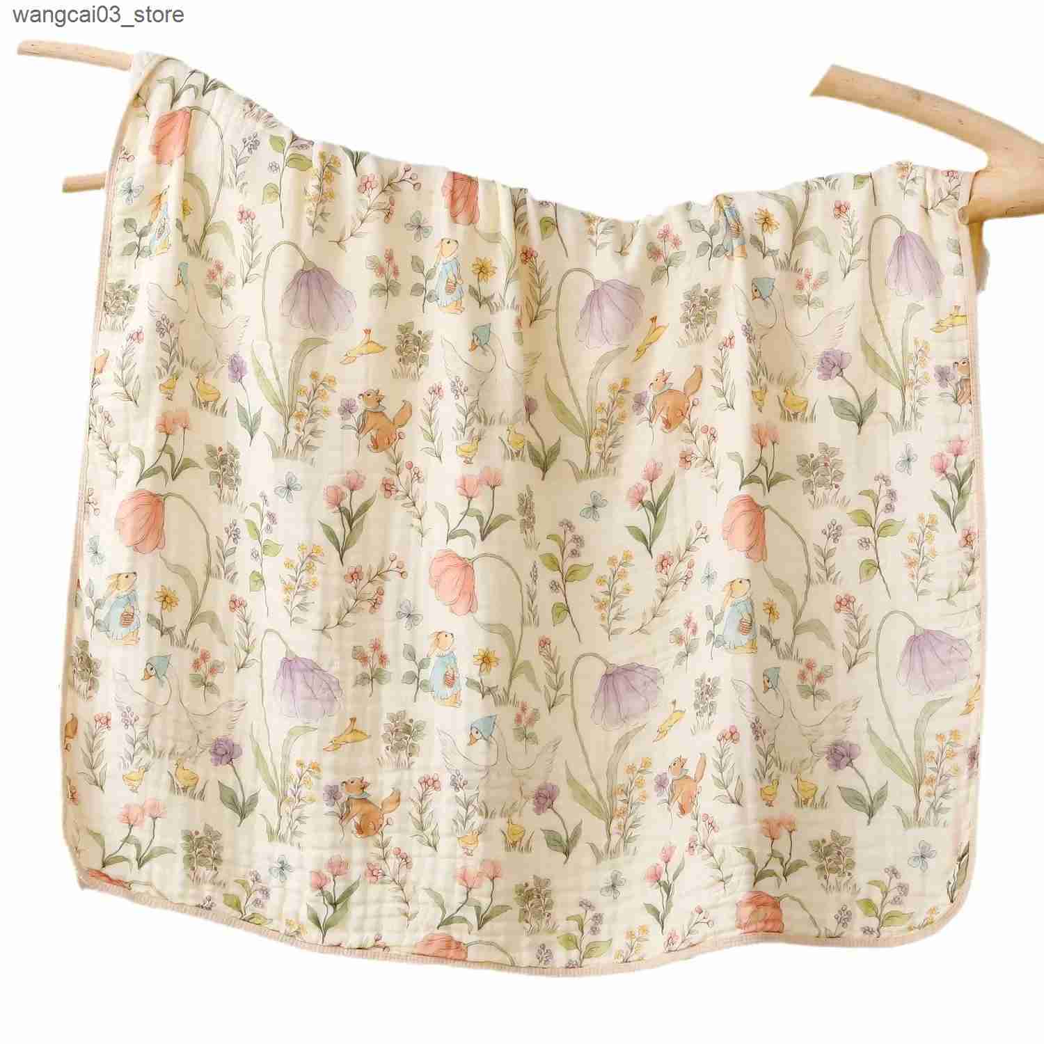 Blankets Swaddling Double Crepe Baby Blankets Newborn Muslin Cotton Gauze Quilt Print Swaddle Blanket Kids Bedding Stroller Cover L240910