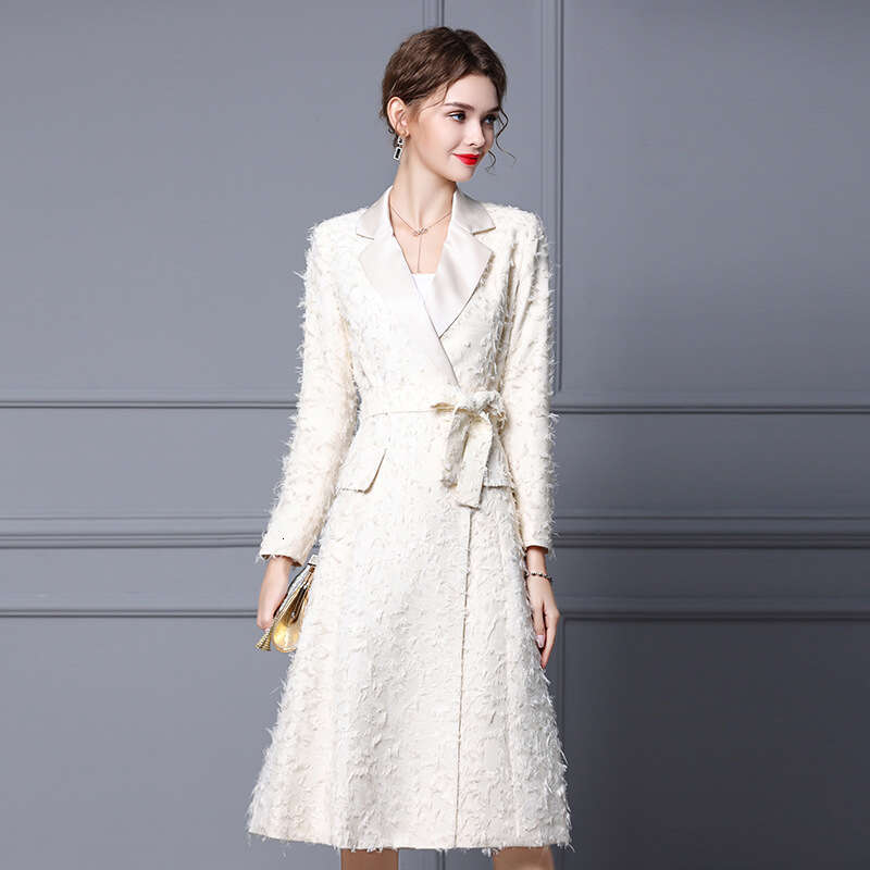 suit autumn new collection 2024 hand cut fringed elegant temperament slimming mid length coat dress