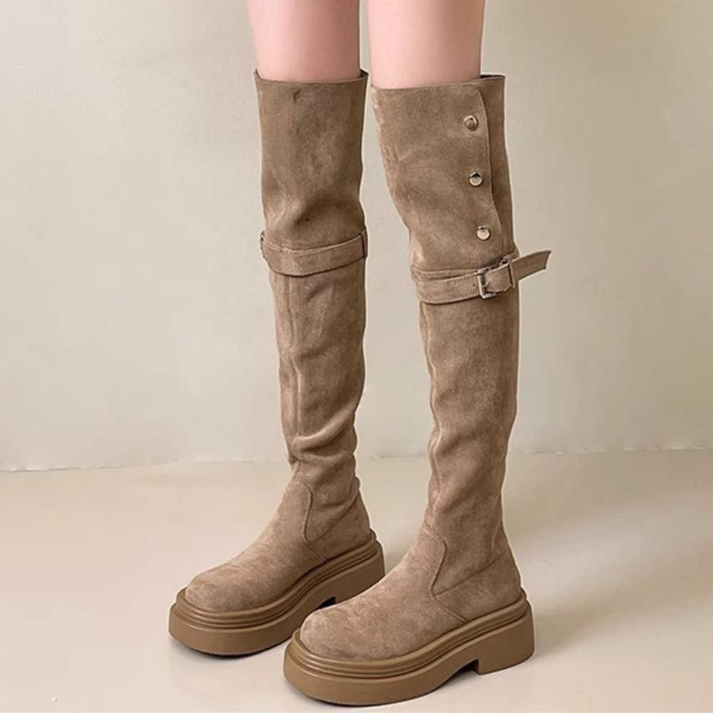 Autumn Winter Fashion Boots Two Wear Fold Thick Bottom Martin Boots Western Boots Thick Heel Knee Boots Knight Boots 240826