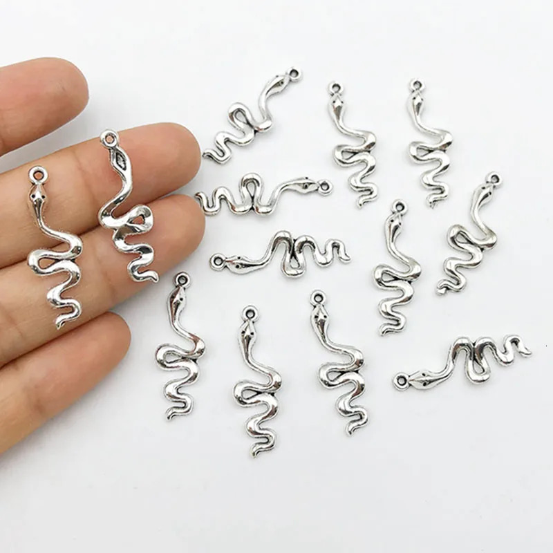1020pcs 28x9mm Antique Silvery Snake Charms For Jewelry Making Bracelet Necklace Earrings Keychain Bag Clothing 241010