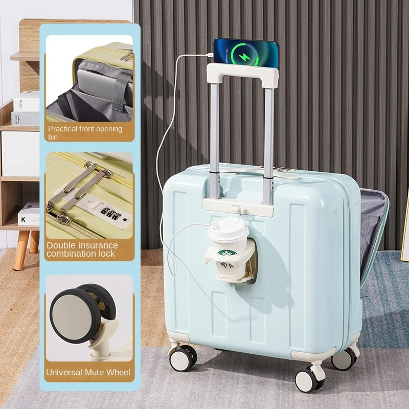 Front Opening Small Multifunctional 18 inch PC Boarding Lage Set Thickened Trolley Case Rechargeable 241007 0831 4