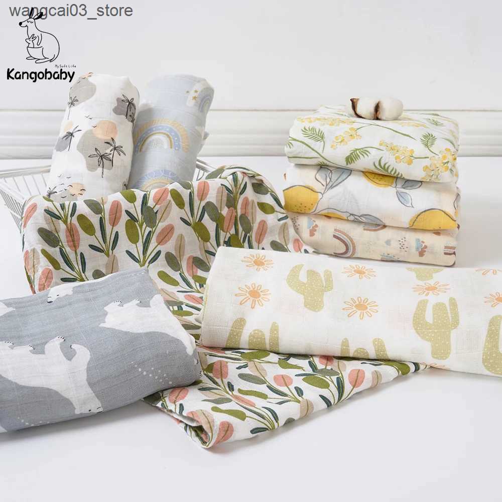 Blankets Swaddling Kangobaby #My Soft Life# New Design Bamboo Cotton Muslin Swaddle Baby Blanket Nursing Cover Super Comfortable Newborn Wrap L240910
