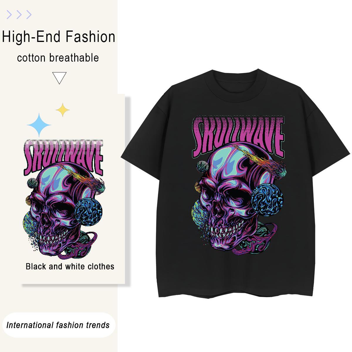 New T-Shirts for Women 230g 100% Cotton Short sleeve Soft Sport skull Woman Tshirt Loose fit Custom Print Plus Size Tee Shirt