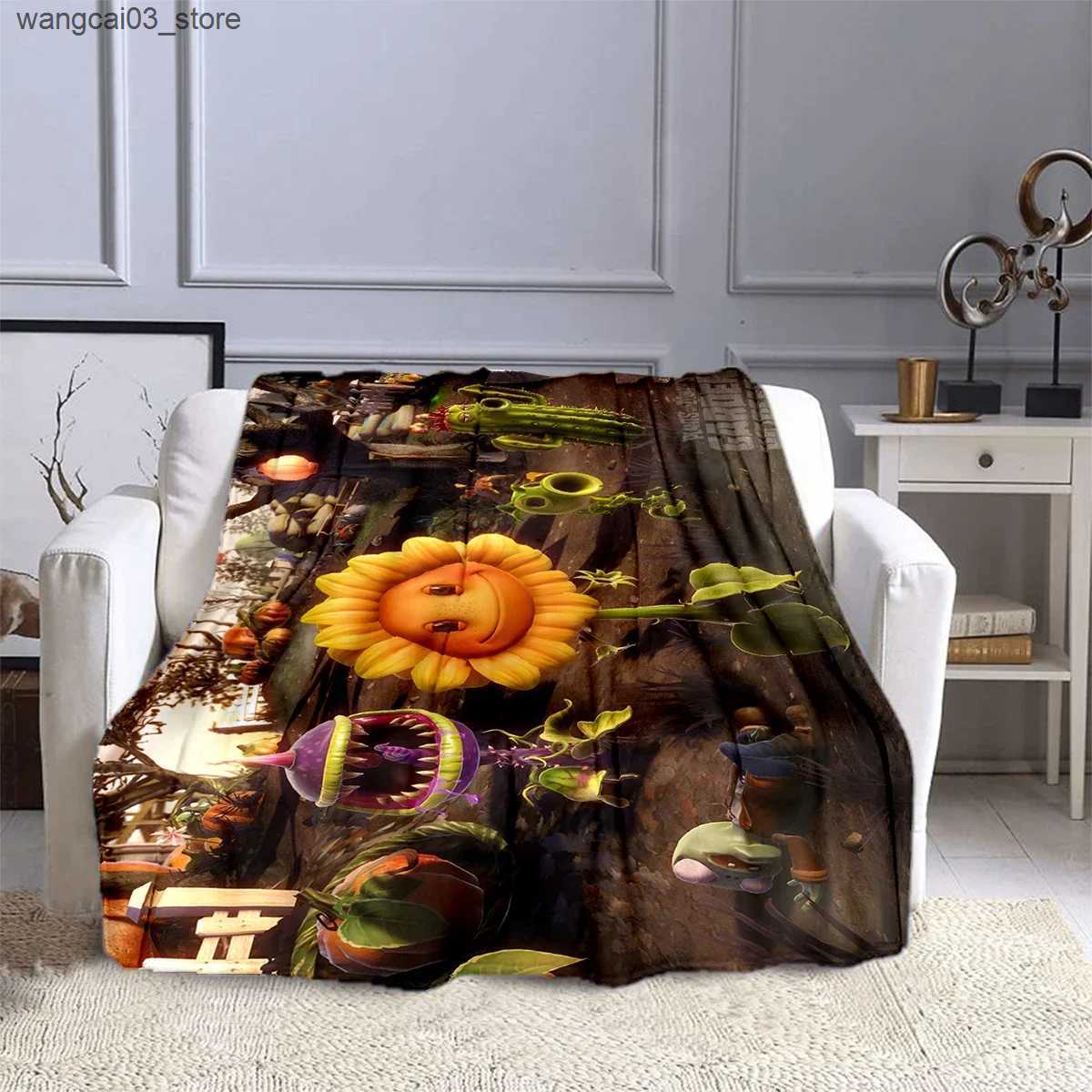 Blankets Swaddling Game P-Plants vs. Zombies Blanket Childrens High Quality Flannel Soft Comfortable Home Travel Blankets L240910