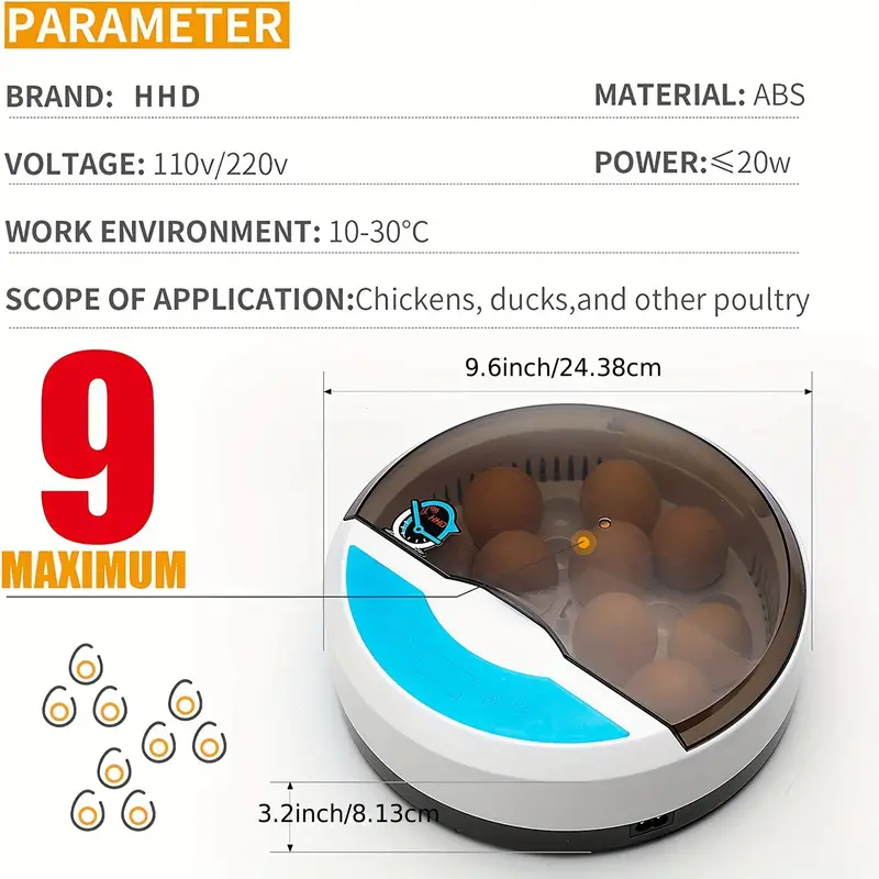 Small household 9 incubators automatic constant temperature chicken, duck and bird egg incubator Rutin chicken egg incubator