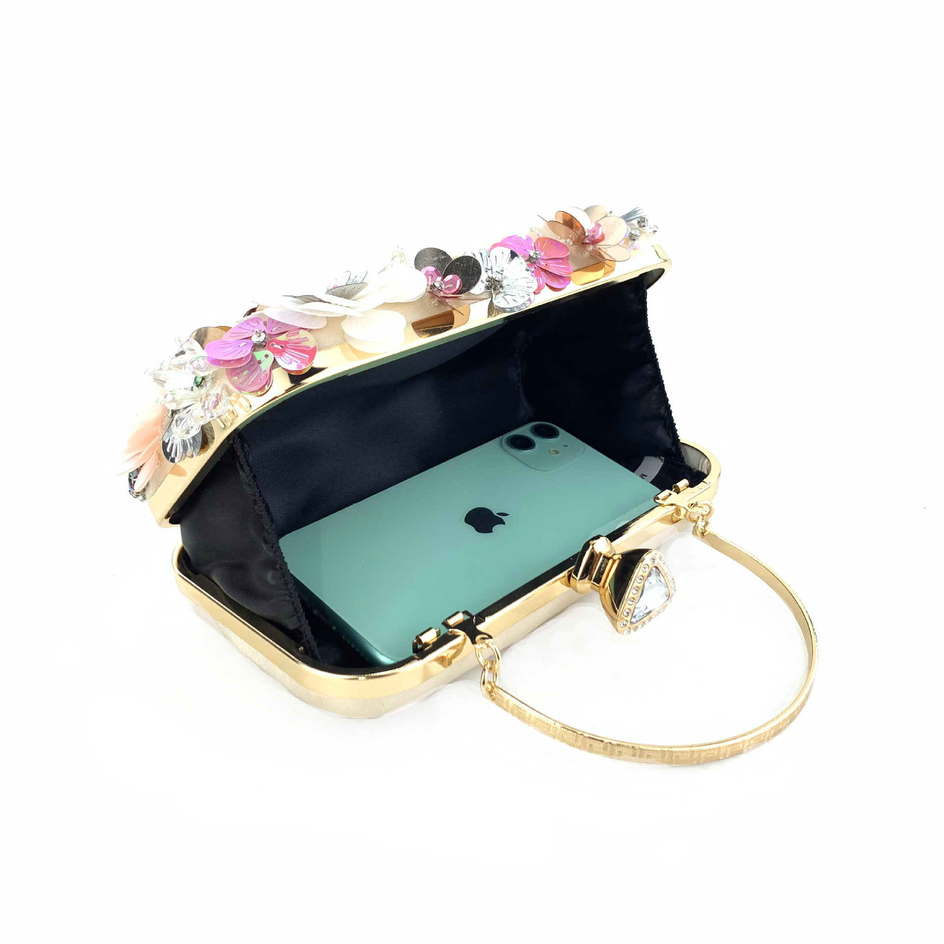 new designer bag Colorful Flower Clutch Purse for Women Floral Evening Clutch Flower Handbag with Metal Rhinestones Women Clutches Chain Strap Shoulde