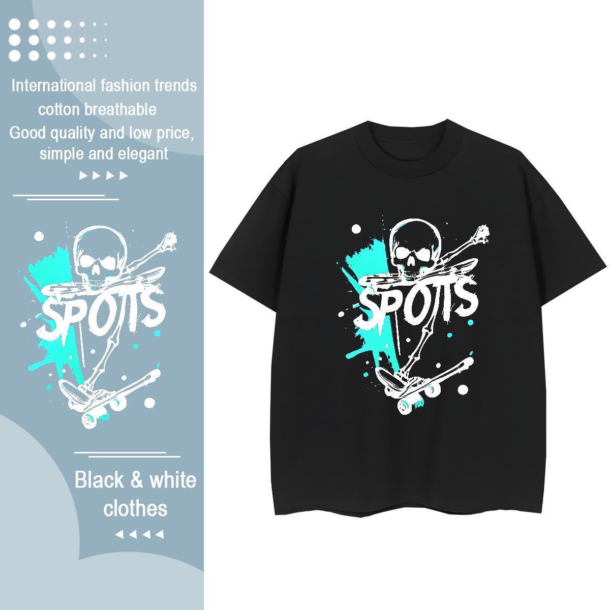 2024 Woman T Shirts 230g Cotton Crew Neck Street skull Lady T shirt Soft Anime Oversized Clothes Shirt