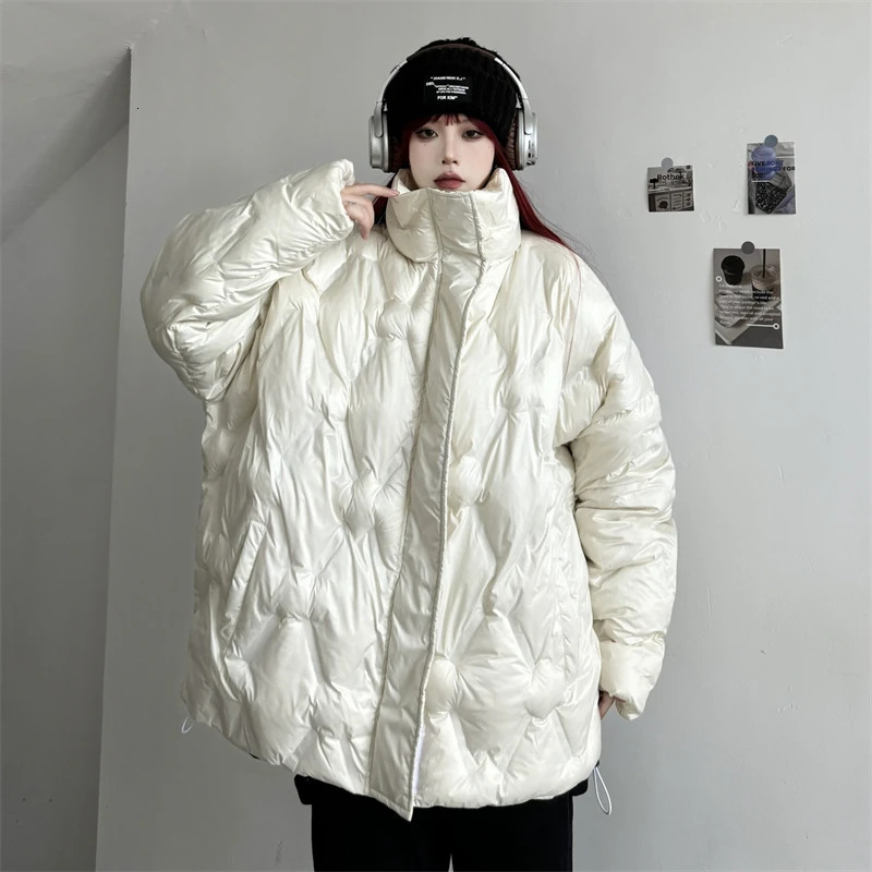 Apricot Down Jacket Womens Thick Coat American Street Clothing Y2K Style Duck Down Womens Winter Solid Short Coat 241009