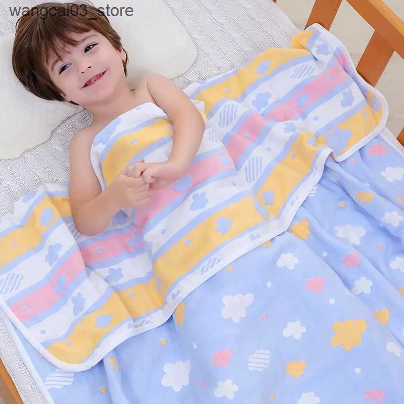 Blankets Swaddling Muslin Baby Blankets Newborn Sleeping Cartoon Bear Infant Toddler Swaddle Wrap Cotton Gauze Kids Baby Towel Summer 110x110cm L24091