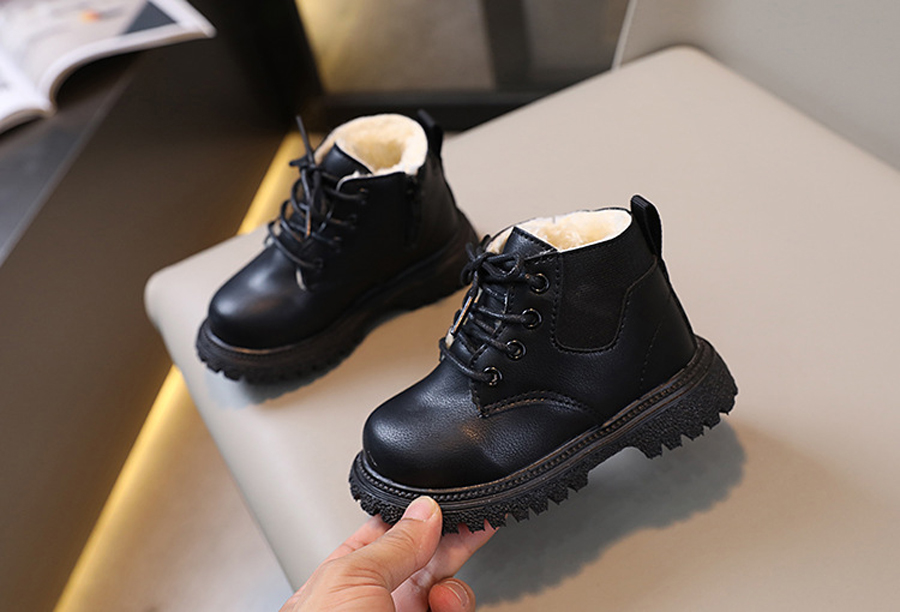 Fashion Kids Boys Girls Boots British Style Winter Warm Velvet Short Boots Cutefeet Children Casual Anti-slip Zipper Leather Shoes Sizes 21-30
