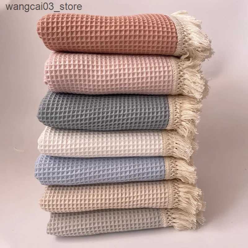 Blankets Swaddling Tassel Baby Blankets Newborn Waffle Cotton Baby Swaddle Blanket New Born Stroller Blanket Bedding Items Infant Nap Bed Cover L24091