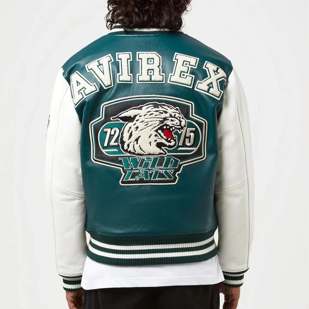 Mens leather jacket embroidered French sheepskin winter classic warm baseball 241011