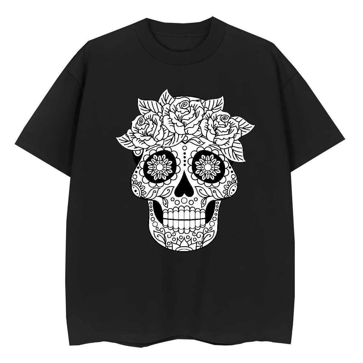 2024 T Shirts Women 230g Pure Cotton Breathable Short Sleeve Sports Street Wear skull Women Tshirts Brand Graphic Tops Shirt