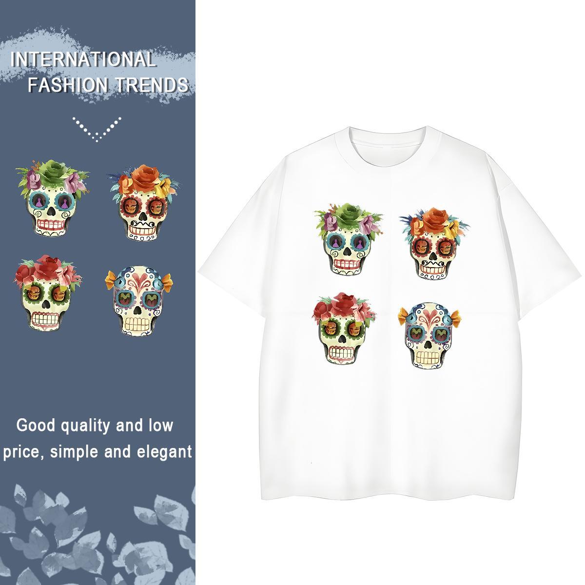 New Women T Shirts 230g 100% Cotton Breathable Short Sleeve Summer Casual flower Women Tshirts Lady Cartoon Printing L-4XL Wear