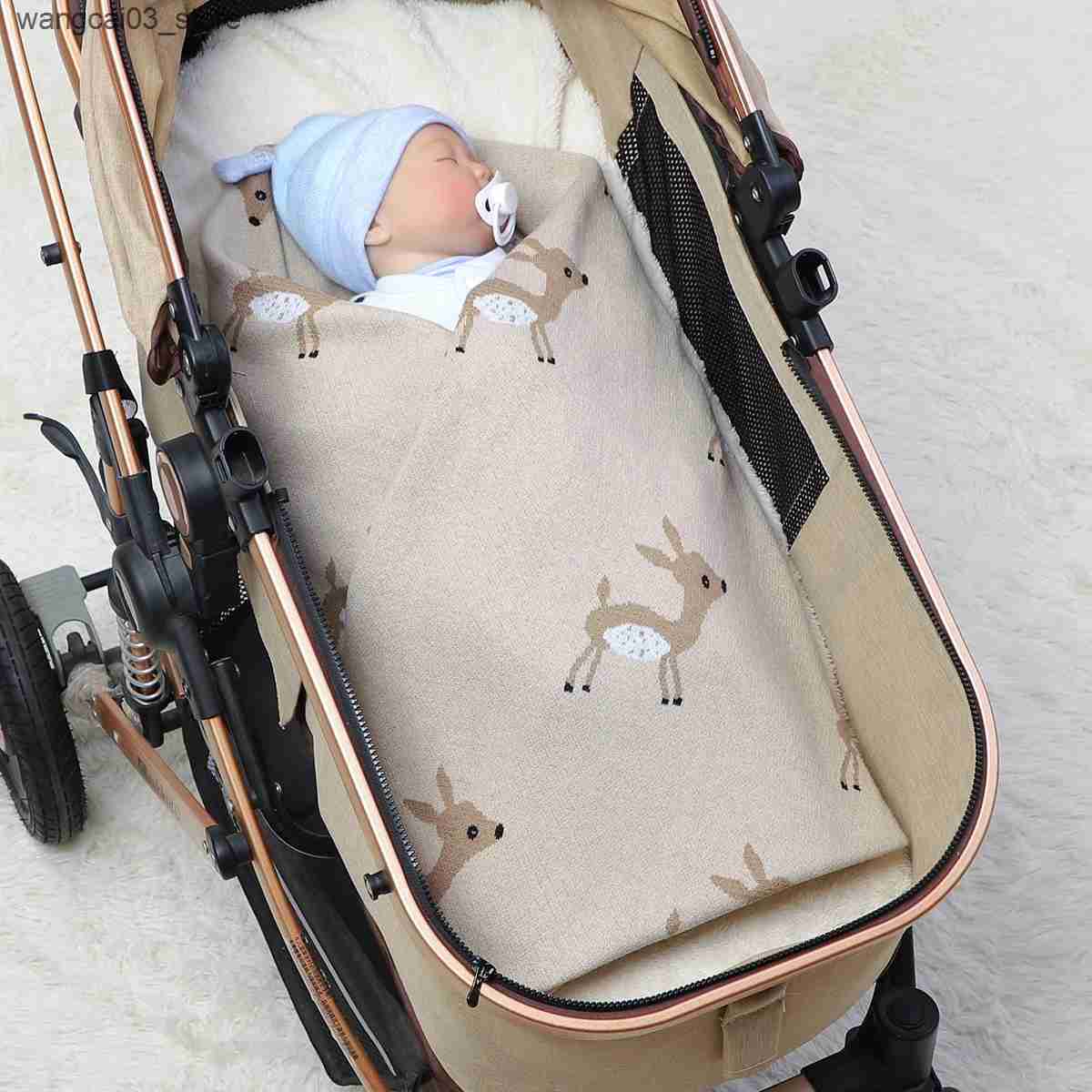 Blankets Swaddling Cute Deer Knit Baby Blanket Super Soft Newborn Girl Boy Stroller Wrap Swaddle Cotton Knitted Toddler Gifts Infant Crib Quilts L2409