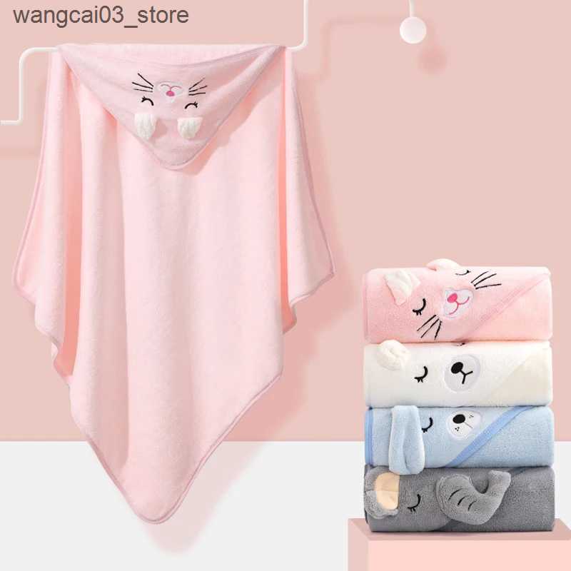 Blankets Swaddling Cartoon Animal Baby Swaddling Blanket Goes Out to A Stroller Blanket Wrapped In A Polyester Hooded Bathrobe 80*80CM L240910