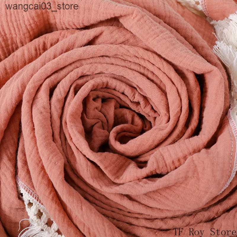 Blankets Swaddling Newborn Baby Tassel Receiving Blanket Solid Color Cotton Muslin Swaddle Blanket for Infant Sleeping Quilt Bed Cover Swaddle Wrap L2
