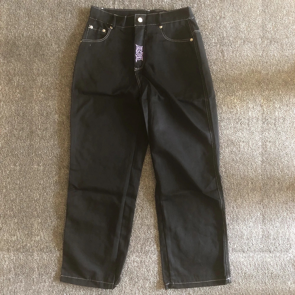 Letters Embroidered Jeans Mens Y2K Street Clothing Straight Casual Loose Wide Leg Cowboy Cargo Pants Hip Hop Pantalones Hombre Trousers 241007