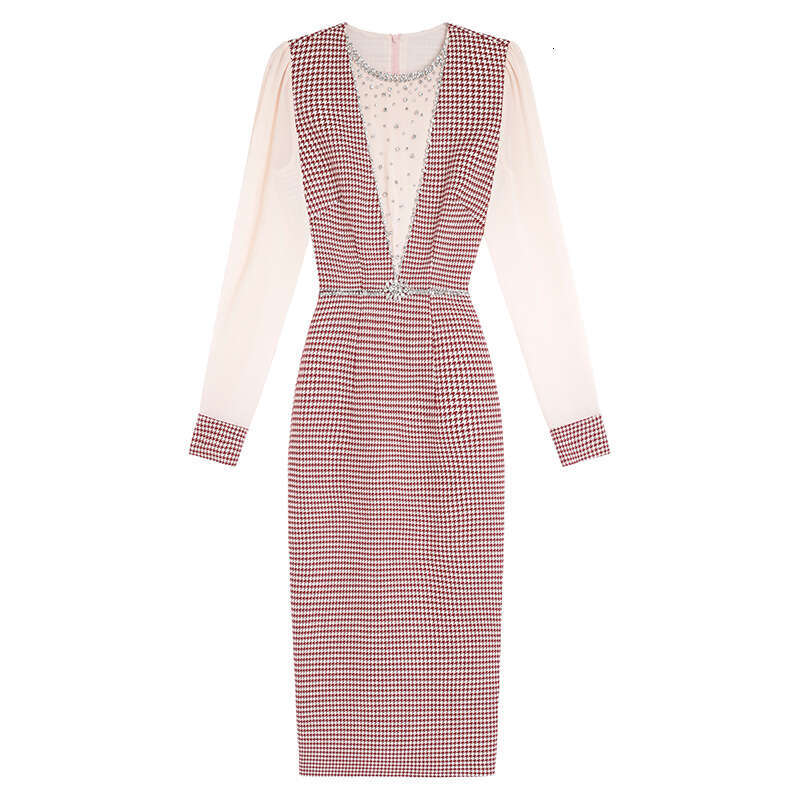 Woolen Dress Autumn New Collection 2024 Splicing Lady Style Formal Occasion Skirt High Waist