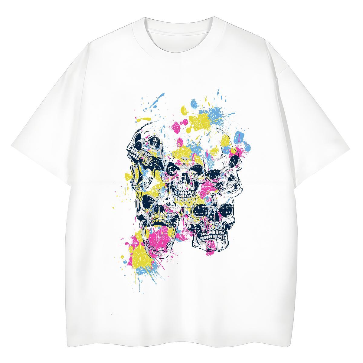 Fashion T shirt 230g Pure Cotton Crew Neck Breathable Spring Summer skull Unisex Tshirts Loose fit Skull Clothings