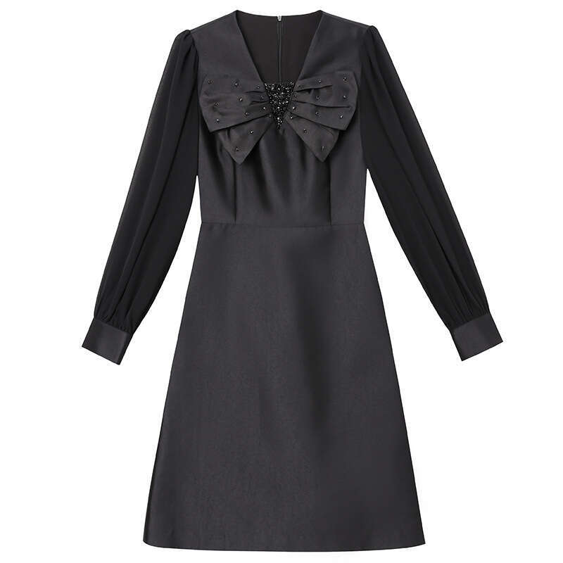 Short Autumn 2024 New Red Formal Occasion Bow Long Sleeve Dress