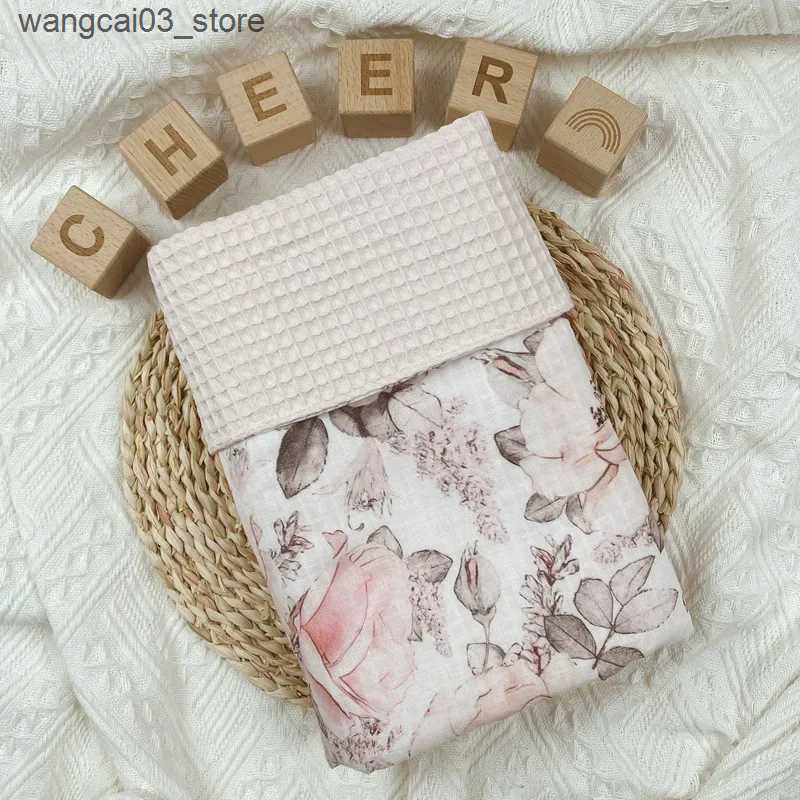 Blankets Swaddling Muslin Baby Bedding Swaddle Blanket Baby Blanket Newborn Gauze Infant Waffle Cotton Recieving Blankets Print Abies Accessories L240