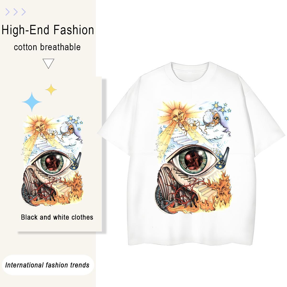 Factory Direct Women T Shirts 230g Pure Cotton Short Sleeve O-Neck Street Casual eye of the devil Women Tshirts Loose Anime Top Shirts