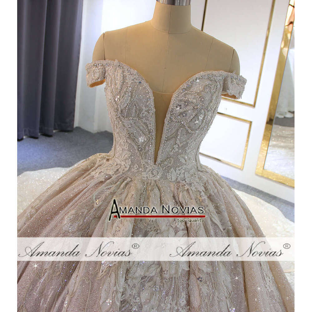 Beading Wedding Off Shoulder Long Train New Bridal Dress Novias