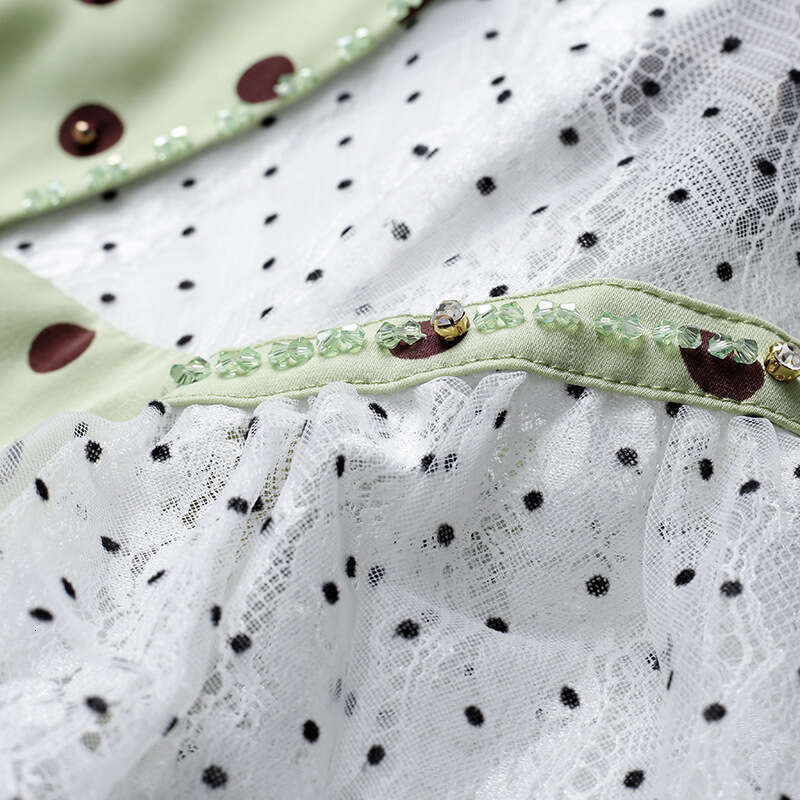 Sweet Summer 2024 New Style Reduced Aging Trumpet Sleeves Lace Polka Dot Slimming A-line Dress for Women