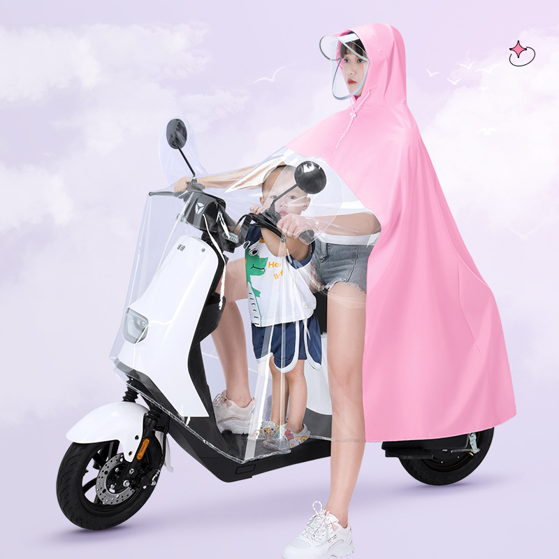 Electric car raincoat with child in front design, convenient and practical