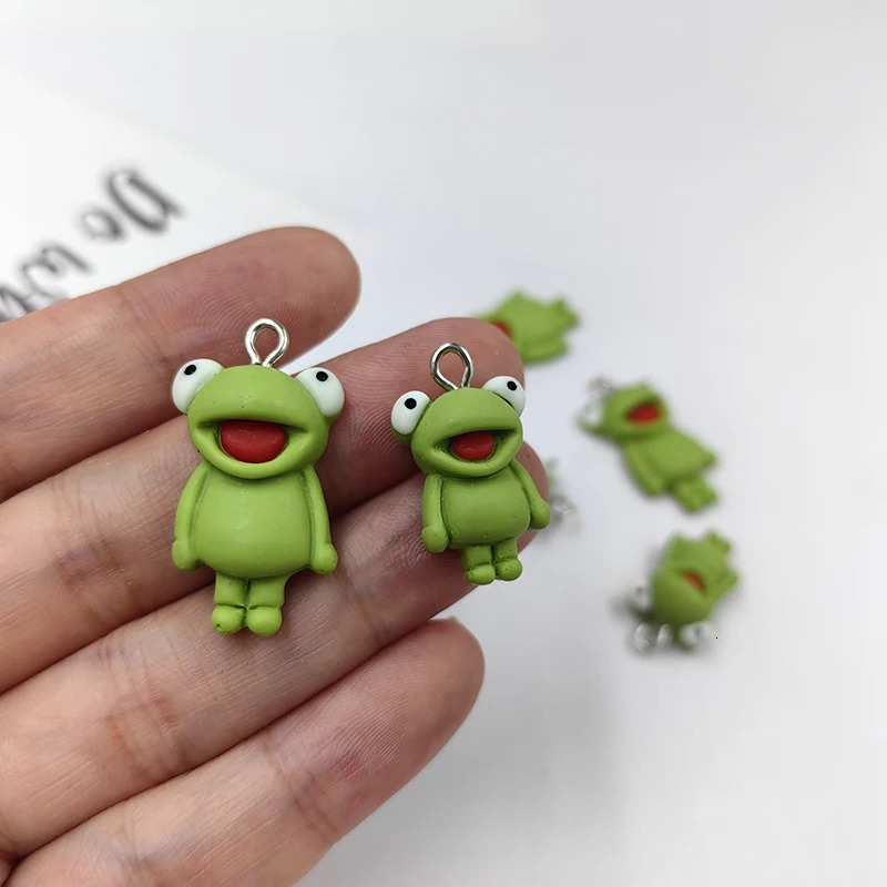 10pcs Kawaii Green Frog Charms for Jewelry Making Lovely Animals Floating Pendants Diy Earring Keychain Finding C964 241010