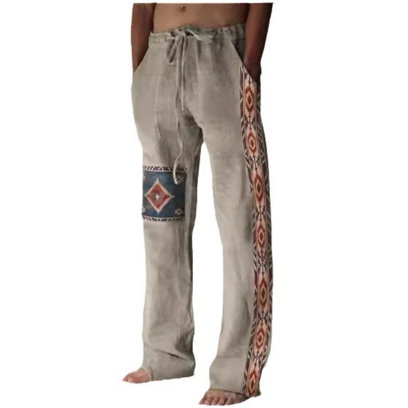 Mens Pants Western ethnic style beach pants with printed mens loose casual pants