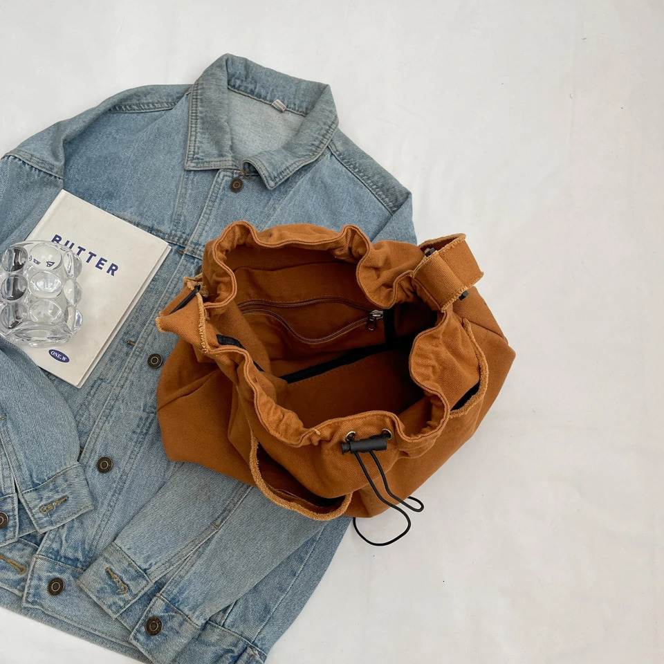 Womens solid canvas shoulder bag large capacity fabric cross body bag 100% cotton bag Korean style fabric bag 241008