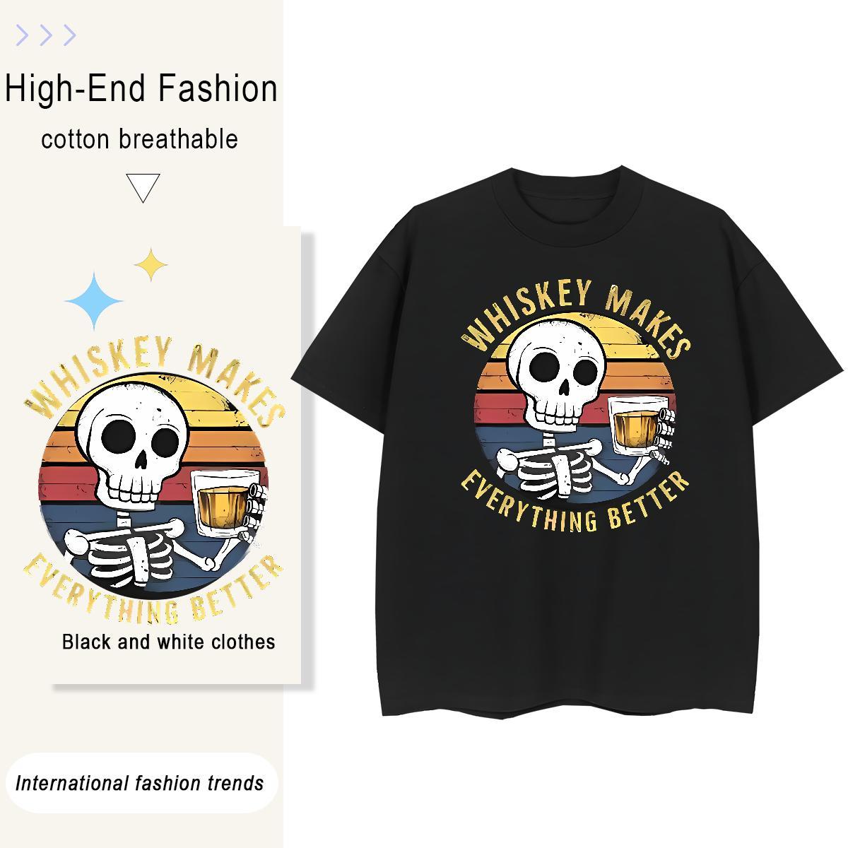 2024 DIY T-Shirts for Women 230g 100% Cotton Comfortable Hip Hop Street skull Woman Tshirt 5A Cartoon Printing L-4XL Clothings