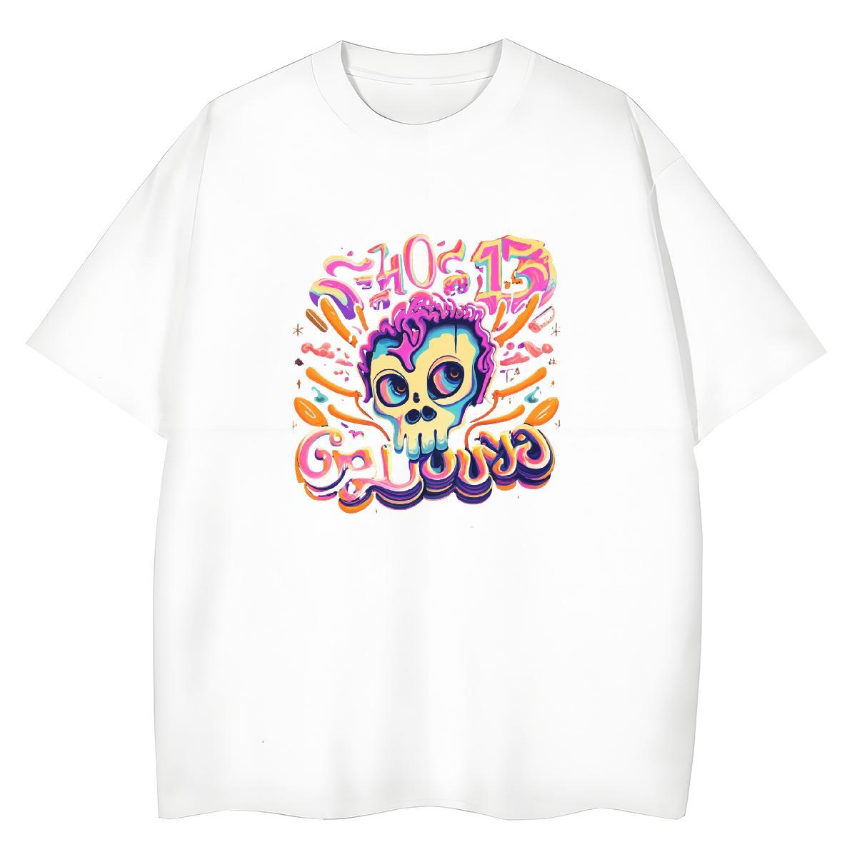 New Women T Shirts 230g Pure Cotton Crew Neck Breathable Street Casual skull Women Tees Nice Custom Print Oversized Top Shirts