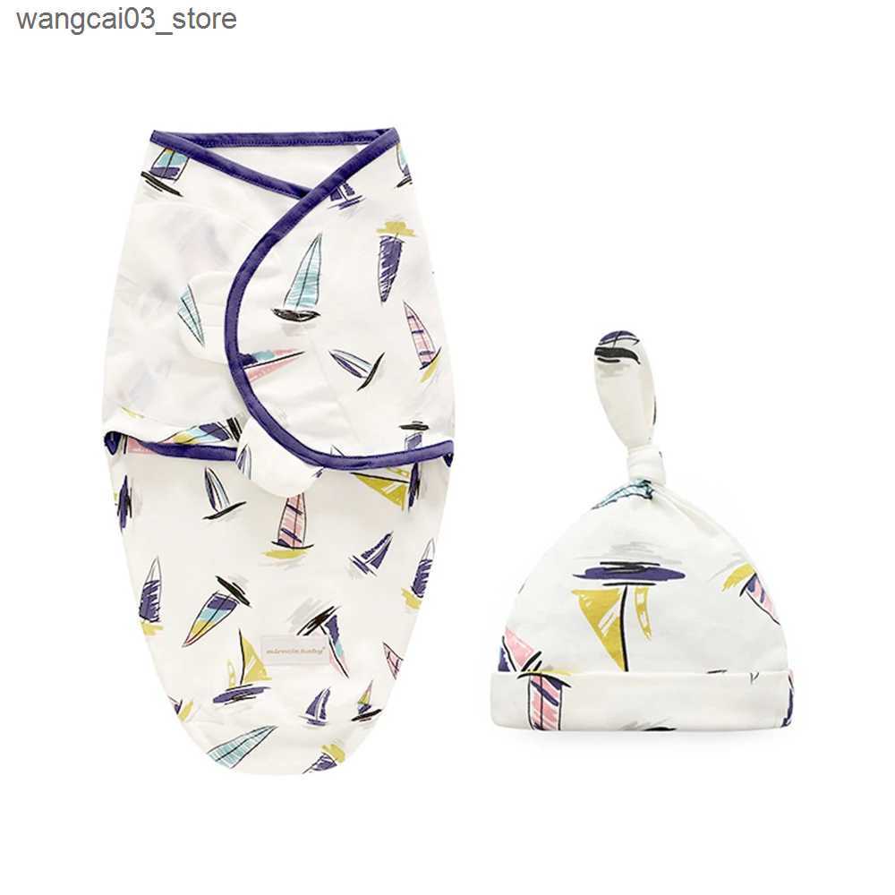 Blankets Swaddling Insular Soft Baby Swaddle Muslin Blanket Printed by Cute Animal and Zipper Wrap Swaddling Blanket + Hats Set L240910