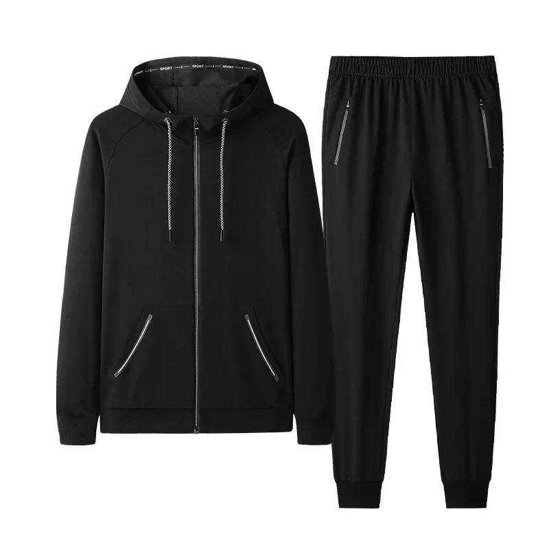 Mens Sportswear Set Zipper Autumn Black Two Piece High Quality 6XL 9XL 8XL Size 241008
