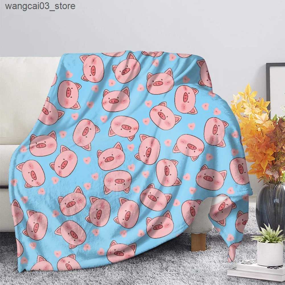 Blankets Swaddling Cute Pig Pink Fleece Blanket Warm Bedroom Throw Blanket on Bed Sofa Bedding Travel Sherpa Blankets for Adult Kids Girls Quilt L2409