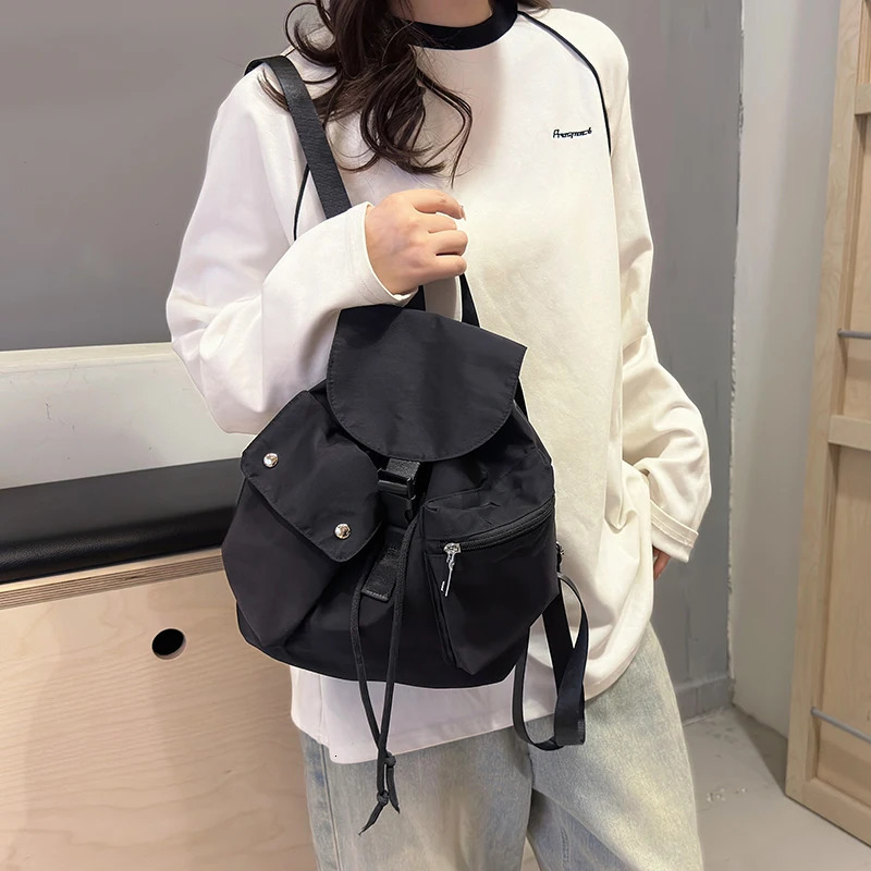 Womens Small Solid Color Fabric Backpack Summer Y2K Korean Fashion Backpack Womens Travel Student Backpack School Backpack 241008